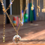Stainless Steel gold toned cz flower coin Pearl Necklace