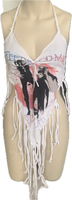 Rumors Festival Fashion fringe shredded handkerchief style retro 70s style halter top concert t shirt