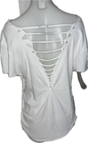Festival Fashion The Rolling Stones shredded backless retro slit weave v back cut woven t shirt