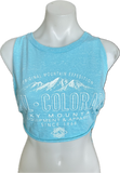 Vintage Vail Colorado cut woven finger crochet backless slitweave vacation souvenirs muscle t shirt crop tank top XXXS XXS XS S