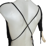 90s concert cut up slit weave t shirt backless shredded halter fringe micro mini dress
