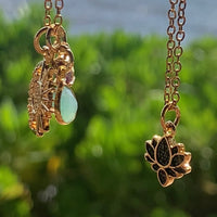Stainless Steel gold plated tiny lotus REBIRTH black cz FLOWER Necklace