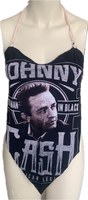 Man in black Festival Fashion shredded handkerchief style retro halter t