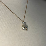 Stainless Steel gold toned cz moon coin Pearl Necklace