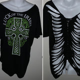 Luck of the Irish Celtic cross lucky Backless Shredded St Patrick’s Day T Shirt