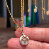 Stainless Steel gold toned cz flower coin Pearl Necklace