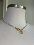 Gold plated brass DIVINELY GUIDED rhinestone compass necklace