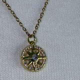 Gold plated crystal star adjustable stainless steel DIVINELY GUIDED rhinestone compass necklace