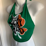 Lucky st Patrick’s day Ireland shamrock drinking party halter bikini crop top graphic holiday t shirt
