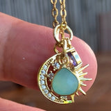 Stainless Steel gold plated sun moon stars rhinestone Necklace