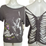 On the road again Willie Nelson cut woven backless finger crochet slitweave t shirt