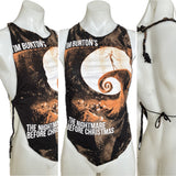 The Nightmare Before Christmas Inspired bleached backless braided Halloween holiday cut up graphic t shirt crop handkerchief style halter tank top XXXS XXS XS S