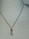 Vintage Crystal and light purple rhinestone flower stainless steel necklace
