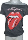 Satisfaction the Rolling Stones shredded backless slit weave tie back off shoulder cut up woven t shirt XXXS XXS XS S