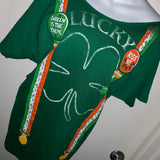 Kiss me I’m Irish green is the theme lucky Backless Shredded St Patrick’s Day leprechaun party costume T Shirt