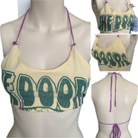 70s shredded cut up retro halter crop top bikini t shirt
