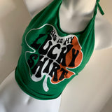 Lucky st Patrick’s day Ireland shamrock drinking party halter bikini crop top graphic holiday t shirt