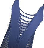 Baby blue Sideless shredded slitweave Bodysuit