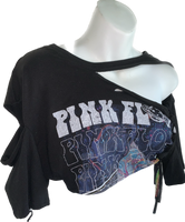 Pink Floyd laser light show shredded retro backless reworked slit weave crop top graphic band tee