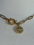 Gold plated brass DIVINELY GUIDED rhinestone compass necklace
