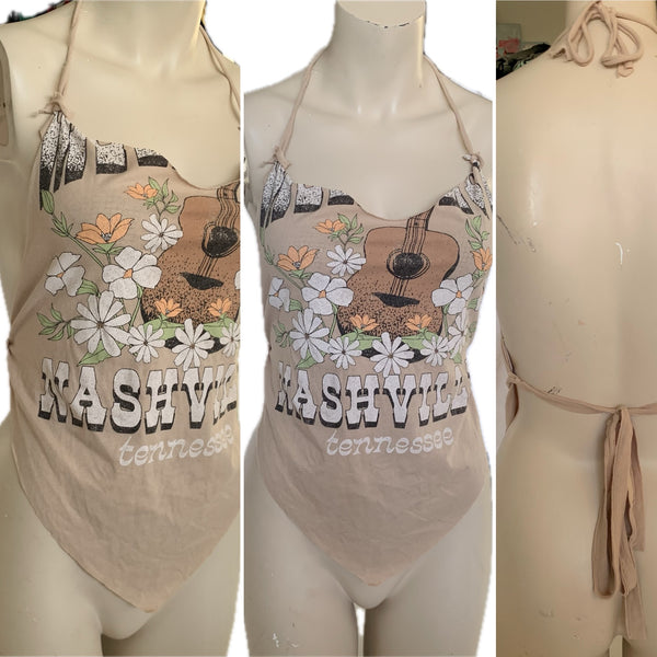 Music City Nashville Tennessee backless overly shredded bikini halter top