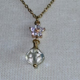 Vintage AB Crystal and clear rhinestone flower stainless steel necklace