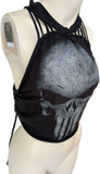 The punisher antihero skull cut woven finger crochet backless slitweave muscle t shirt crop tank top