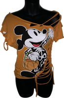 Halloween cartoon skeleton costume mouse in the house overly shredded slit weave backless t shirt
