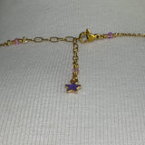 Gold plated purple enamel star adjustable stainless steel DIVINELY GUIDED rhinestone compass necklace