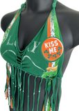 Lucky st Patrick’s day Ireland shamrock kiss me I’m Irish leprechaun costume green is the theme drinking party fringe halter bikini crop top graphic holiday t shirt XXXS XXS XS S