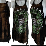 Bleached Ireland Celtic cross St Paddy’s day shredded slit weave micro mini dress