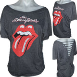 Satisfaction the Rolling Stones shredded backless slit weave v back cut up woven t shirt