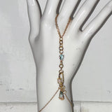 Aqua blue rhinestone bedazzled carabiner adjustable gold plated stainless steel fancy fingerbang hand chain