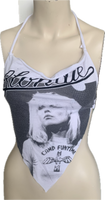 Call me Festival Fashion upcycled shredded handkerchief style retro halter top concert t shirt