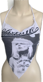 Call me Festival Fashion upcycled shredded handkerchief style retro halter top concert t shirt