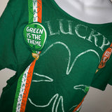Kiss me I’m Irish green is the theme lucky Backless Shredded St Patrick’s Day leprechaun party costume T Shirt