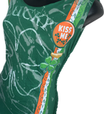 Green Is the theme  lucky shirt bleached shamrock 4 leaf clover St Paddy’s day overly shredded slit weave kiss me I’m Irish leprechaun costume backless micro mini dress