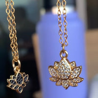 Stainless Steel gold plated lotus REBIRTH white rhinestone FLOWER Necklace