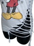 Mouse in the House backless classic cartoon shredded slit weave tshirt one size fits most