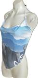 Sky blue graffiti street culture shredded cut up t shirt handkerchief style retro halter crop top