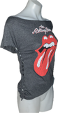 Satisfaction the Rolling Stones shredded backless slit weave tie back off shoulder cut up woven t shirt XXXS XXS XS S