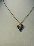 Stainless Steel gold plated crystal heart rhinestone evil eye and gold flower Necklace