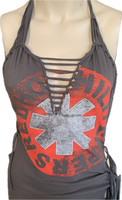 RHCP Fringe cut up slit weave backless Micro Mini tshirt dress