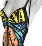 90s concert cut up slit weave t shirt backless shredded halter fringe micro mini dress