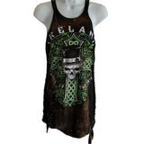 Bleached Ireland Celtic cross St Paddy’s day shredded slit weave micro mini dress