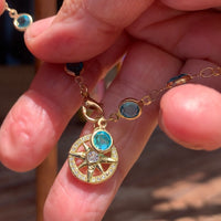 Find your center crystal Lotus flower rhinestone compass and Aqua blue faceted chain Necklace