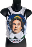 Current Mood Christmas Elf shredded slit weave backless cut woven muscle t shirt crop tank top