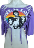 Festival Fashion love is love golden girls overly shredded backless retro slit weave cut up woven t shirt crop top