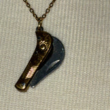 Real switch blade opens Stainless Steel gold plated Necklace with yellow rhinestone