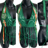 Lucky st Patrick’s day Ireland shamrock kiss me I’m Irish leprechaun costume green is the theme drinking party fringe halter bikini crop top graphic holiday t shirt XXXS XXS XS S